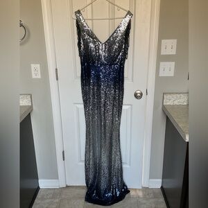 1920’s Silver and Navy Sequined Ombre Evening Gown